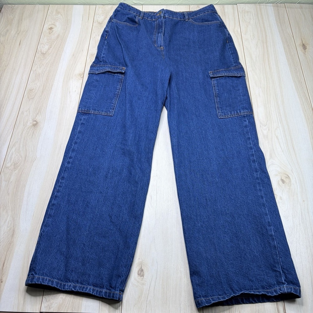 SÉZANE Baggy Denim Cargo Jeans Women's Size 46 34x33 Blue Pockets - Picture 2 of 14